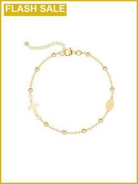 18K Gold Plated Cross Charm Bracelet Adjustable Waterproof Hypoallergenic